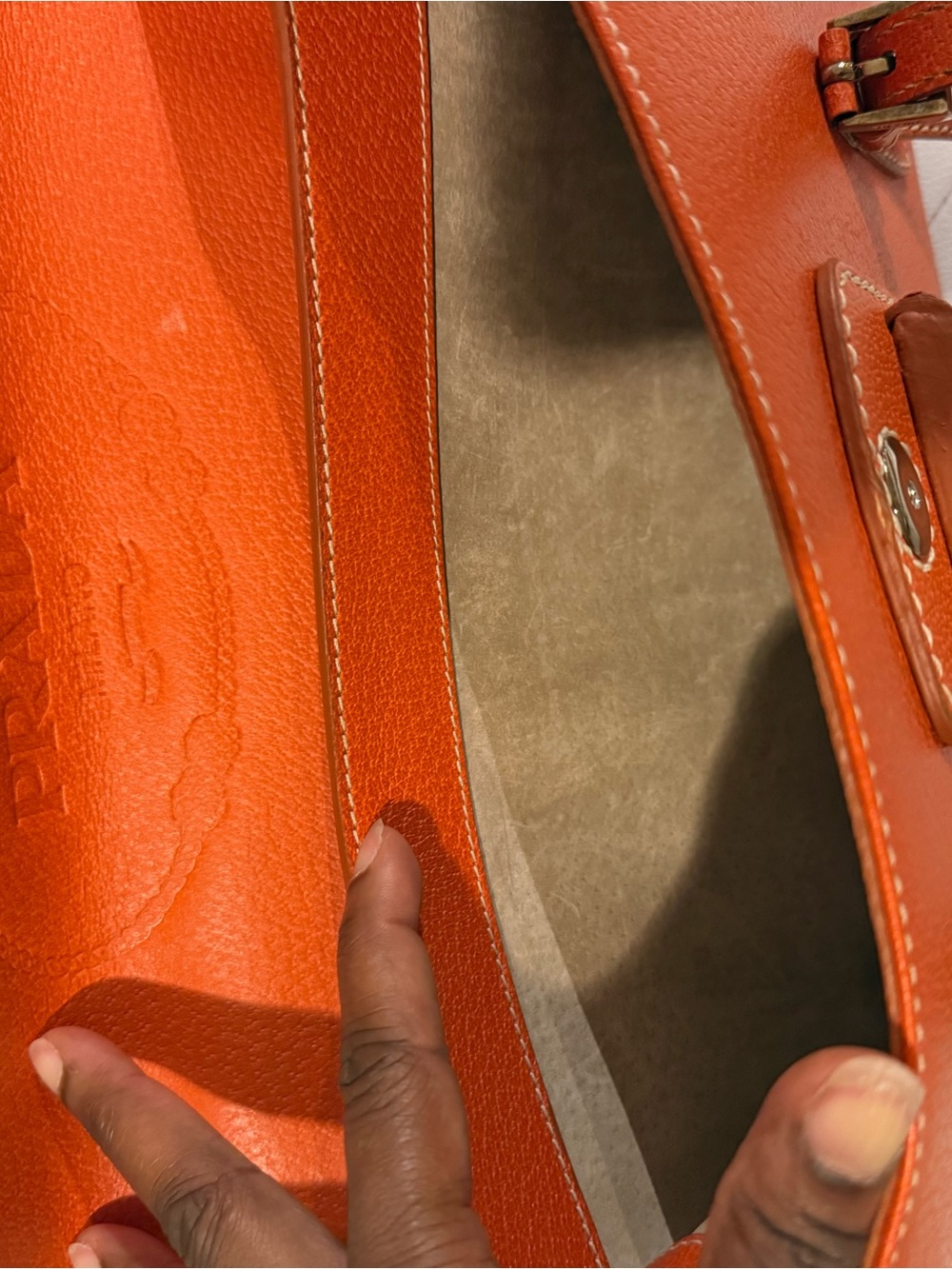 Prada Orange Double-Strap Leather Shoulder Bag - Vintage - Picture 9 of 13